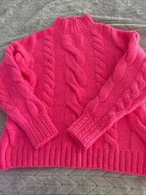 Anthropologie Cable Knit Mock Neck Sweater - Hot Pink